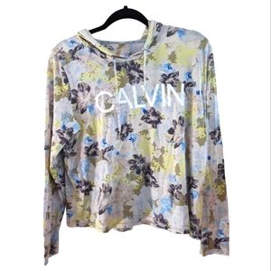 Calvin Klein Performance Spellout logo floral hoodie Size Medium